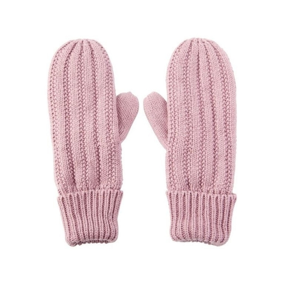 Indigo Rory Rib Furry Lined Mittens In Rose - Picture 1 of 7